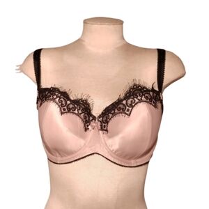 Whimsy Balconette Bra Women 40D Pink Satin Black Lace Trim